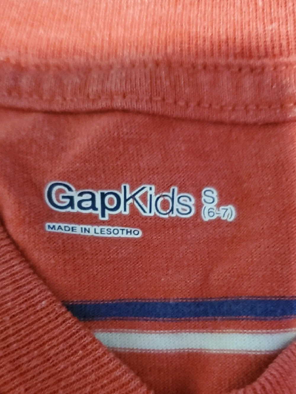 GAP Coral Red Short Sleeve Stripe Tee with Navy & White